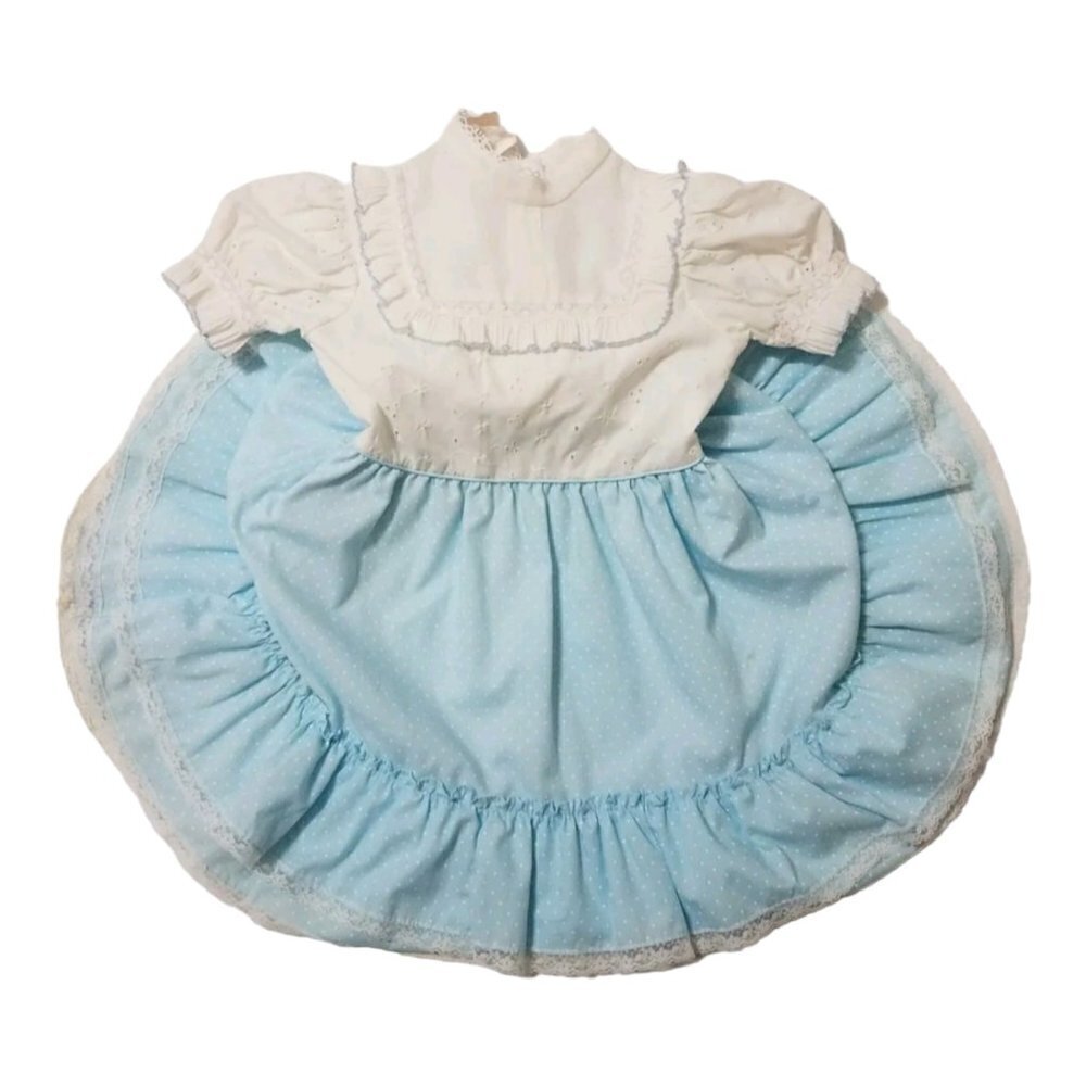 Vintage Sugar Togs Pageant Dress Full Circle Prairie Pinafore Lace Eyelet Dots